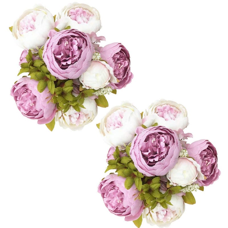 Fule 2 Pack Large Artificial Peony Silk Flower Bouquets Arrangement Wedding Centerpieces (Light Purple) - Image 1